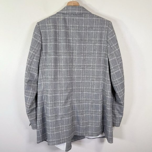 H&M Double-Breasted Black And White Career Long Line Plaid Blazer - Picture 15 of 15